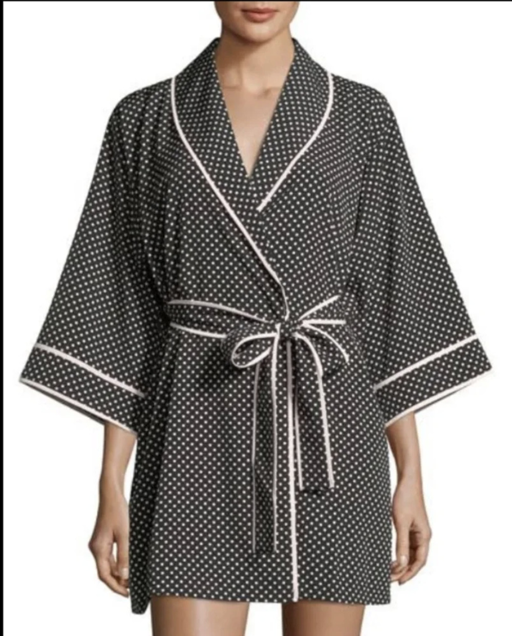 Kate Spade Robe Sml Black White Polkadot Kimono Belted Dream A Little Loungewear